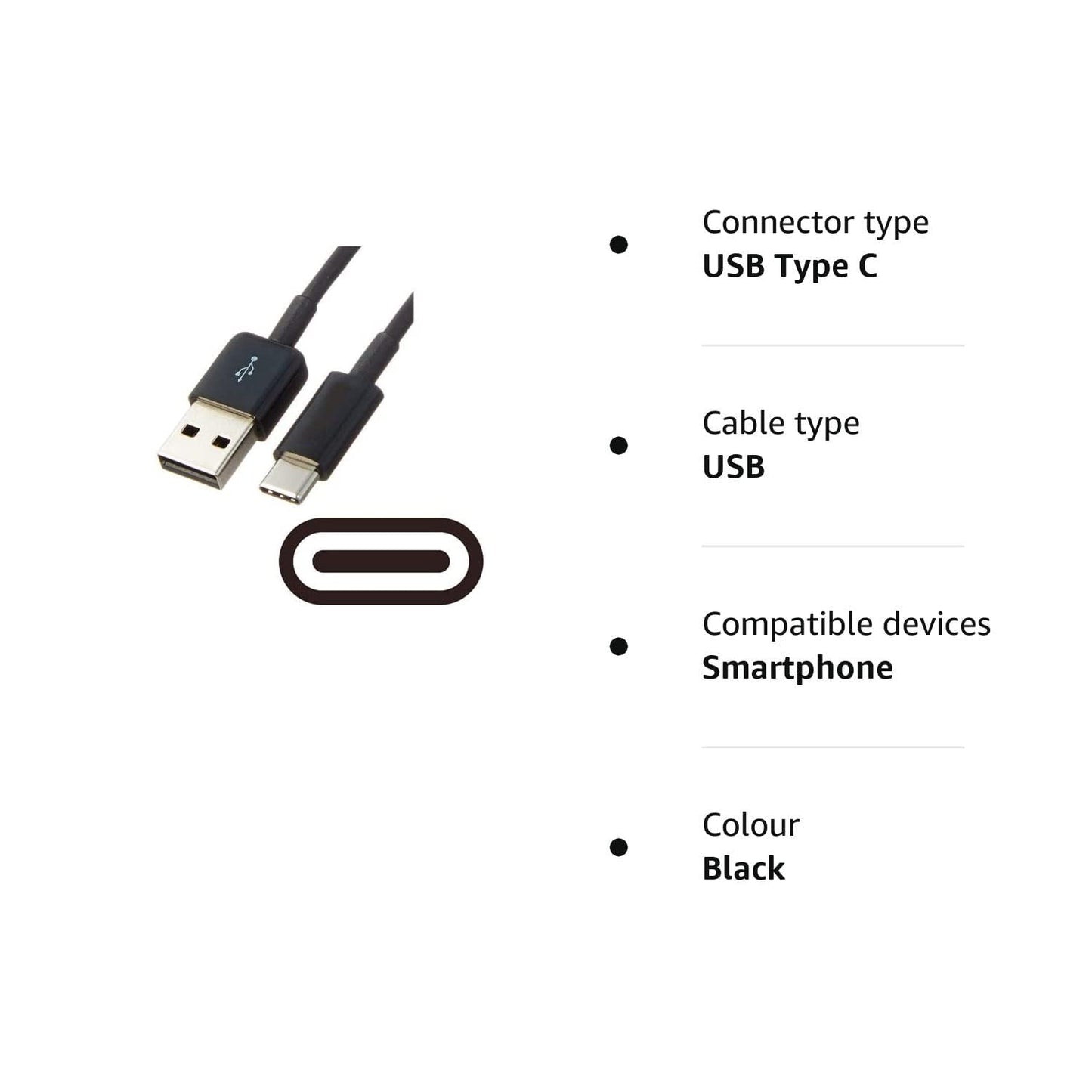 1.2m / 4ft USB to USB C Fast Charger Cable Black by Justjack