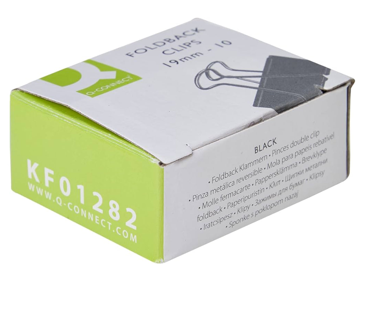 Foldback File Paper Clip (19mm) Box of 10 Space Saving Clips by Q-Connect