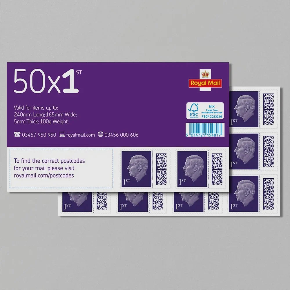 Royal Mail 50 x 1st Class BARCODED Standard Self Adhesive Postage Stamps