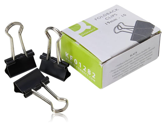 Foldback File Paper Clip (19mm) Box of 10 Space Saving Clips by Q-Connect